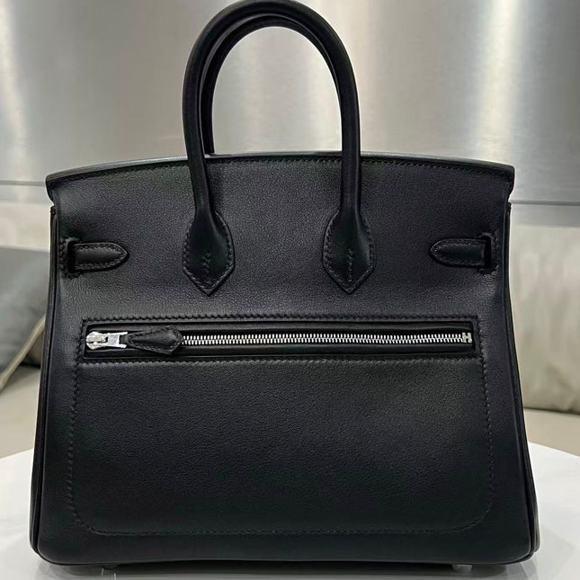 HM ROCK BIRKIN 25 BAG IN BLACK TOGO SILVER HARDWARE.