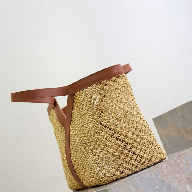 YSL Y TOTE 50 IN BEIGE RAFFIA GOLD HARDWARE