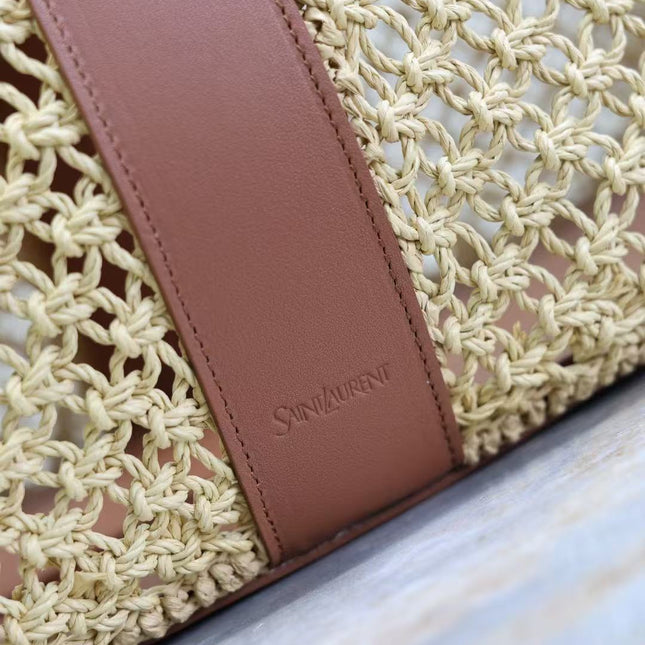 YSL Y TOTE 50 IN BEIGE RAFFIA GOLD HARDWARE
