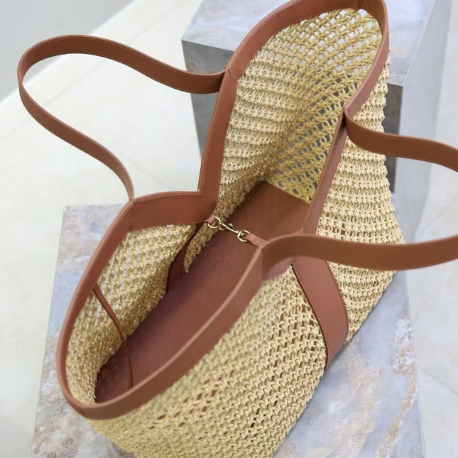 YSL Y TOTE 50 IN BEIGE RAFFIA GOLD HARDWARE