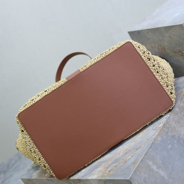 YSL Y TOTE 50 IN BEIGE RAFFIA GOLD HARDWARE