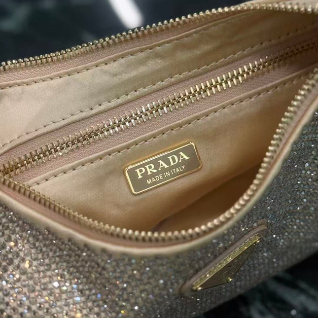 PRADA RE-EDITION 22 BAG IN BEIGE STUDDED CRYSTAL