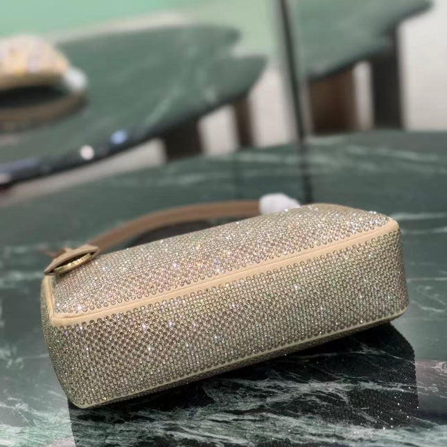 PRADA RE-EDITION 22 BAG IN BEIGE STUDDED CRYSTAL