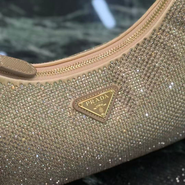 PRADA RE-EDITION 22 BAG IN BEIGE STUDDED CRYSTAL