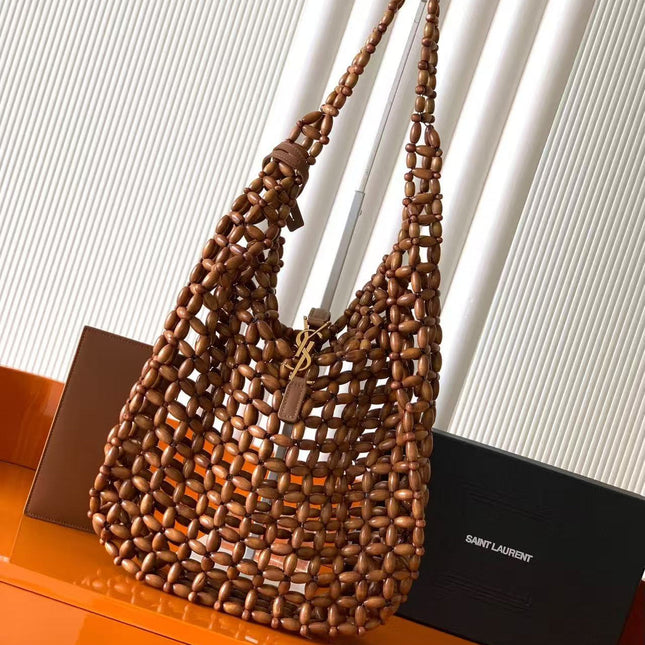 YSL LE 5 A 7 HOBO BAG 35 IN BROWN WOOD
