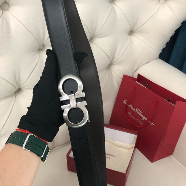 SALVATORE FERRAGAMO 26S GANCINI BELT IN BLACK CALFSKIN LEATHER