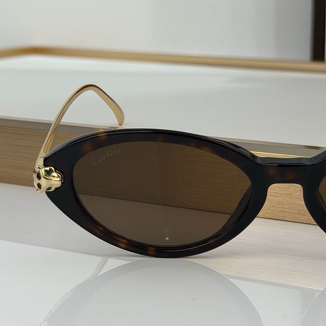 CARTIER 26S OVAL SUNGLASSES IN BROWN TORTOISE ACETATE AND GOLD METAL