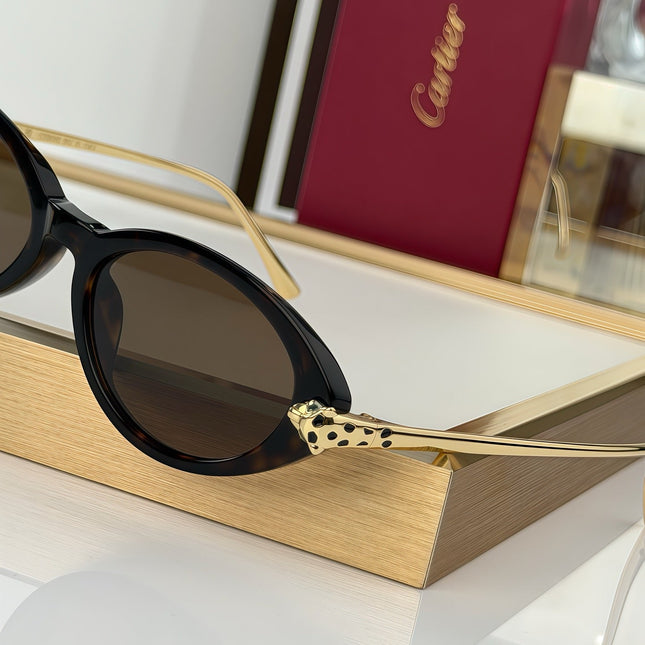 CARTIER 26S OVAL SUNGLASSES IN BROWN TORTOISE ACETATE AND GOLD METAL