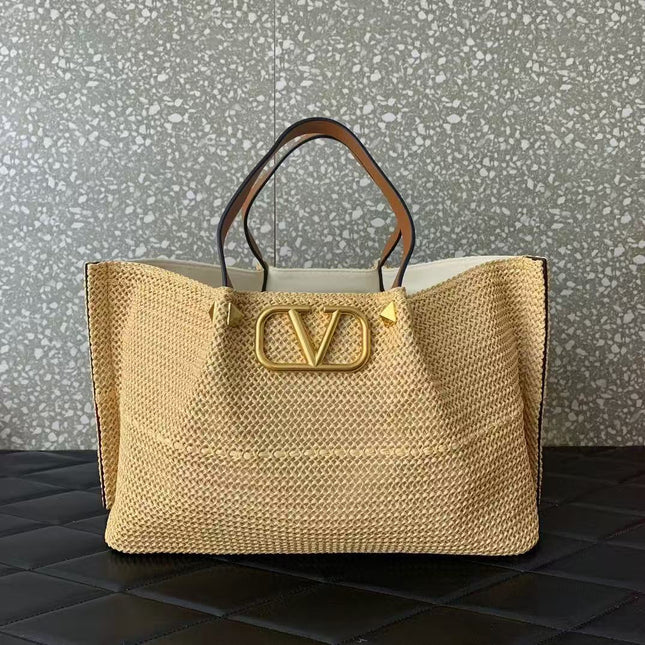 GARAVANI ROCKSTUD VLOGO TOTE 35 IN RAFFIA