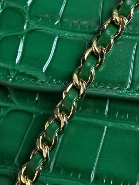 CHANEL 26S MINI FLAP TOP HANDLE BAG IN GREEN CROCODILE LEATHER