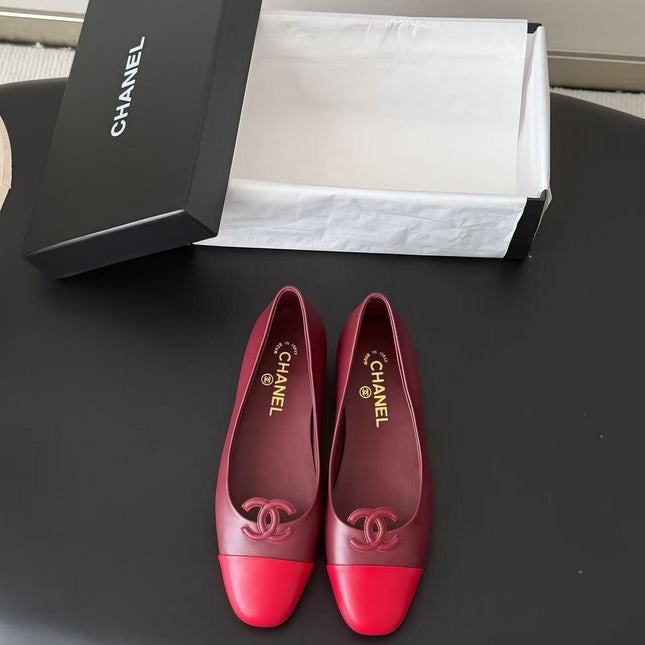 CHANEL 26S BALLET FLATS IN BURGUNDY & RED LAMBSKIN 26726