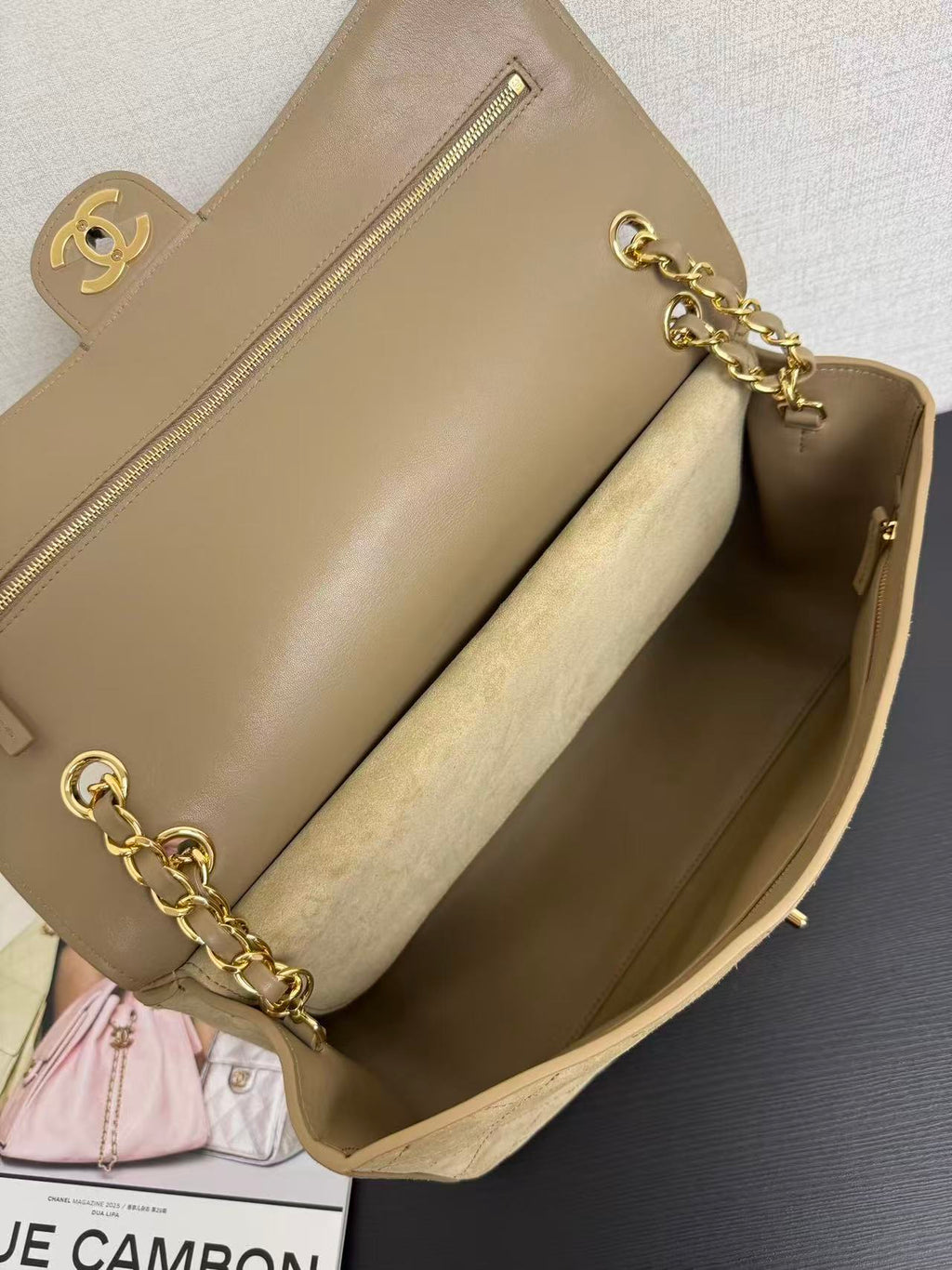 CHANEL 26 CLASSIC FLAP IN BEIGE SUEDE 30726