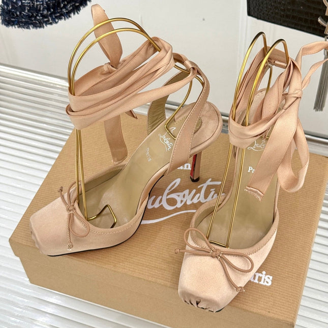CHRISTIAN LOUBOUTIN 26S ANKLE STRAP PUMPS IN NUDE SATIN