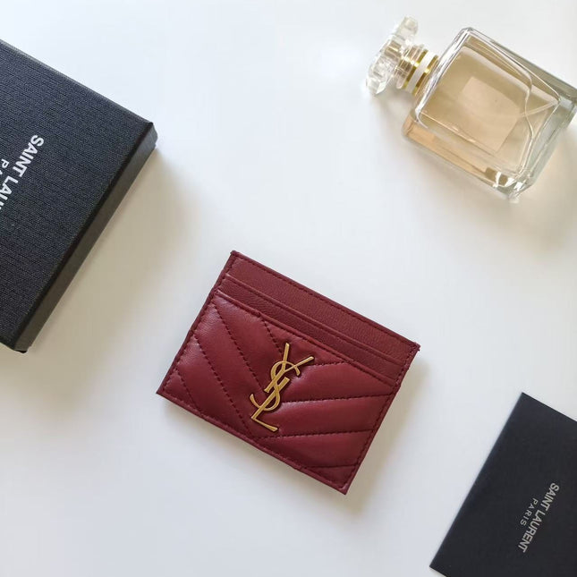 YSL 26S CASSANDRE CARD HOLDER IN BURGUNDY QUILTED LEATHER