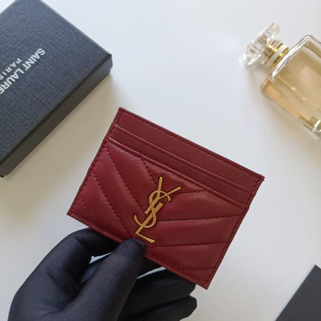 YSL 26S CASSANDRE CARD HOLDER IN BURGUNDY QUILTED LEATHER