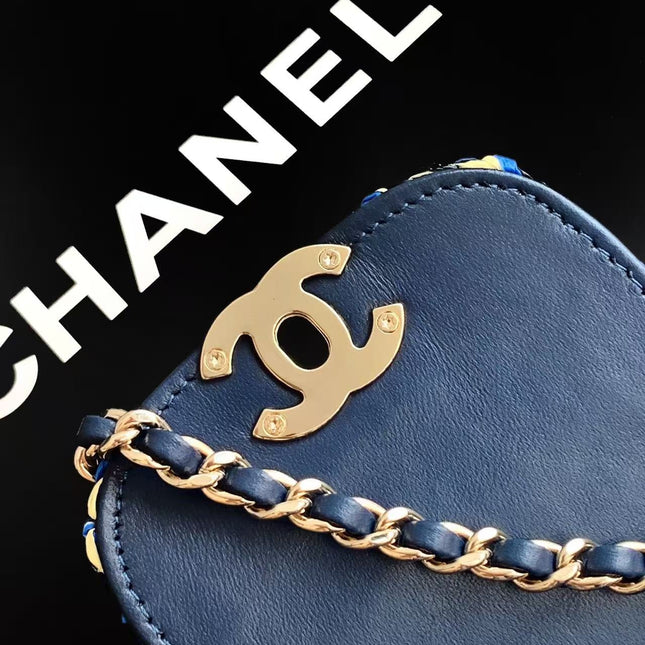 CHANEL 26S MINI TOP HANDLE BAG IN BLUE FRINGED TWEED