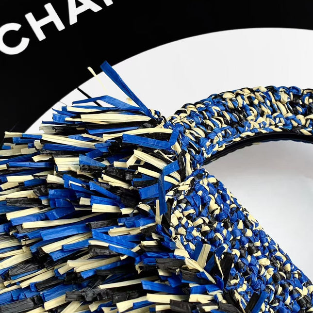 CHANEL 26S MINI TOP HANDLE BAG IN BLUE FRINGED TWEED