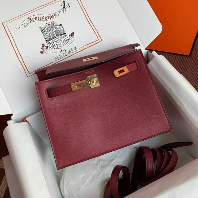 KELLY DANSE 22 IN BURGUNDY RED CALFSKIN GOLD HARDWARE