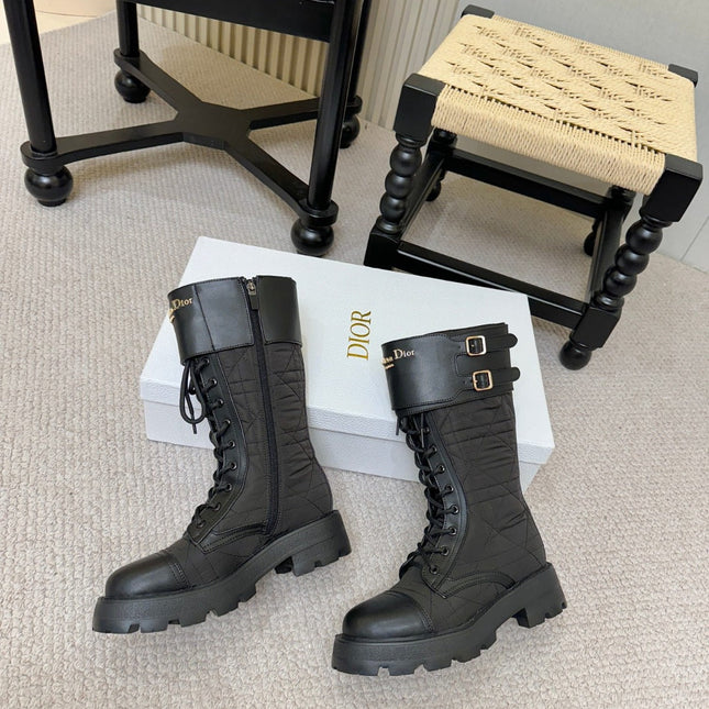 CD BOOTS IN BLACK QUILTED CALFSKIN GOLD HARDWARE