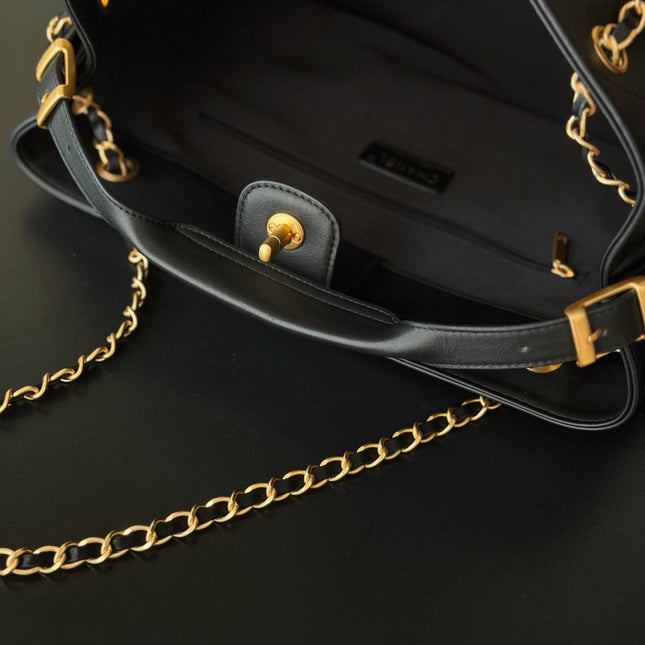 CHANEL 25S HOBO BAG 36 IN BLACK LAMBSKIN WITH GOLD HARDWARE