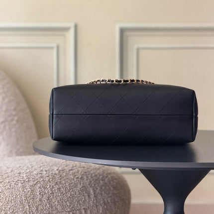 CHANEL 25S HOBO BAG 36 IN BLACK LAMBSKIN WITH GOLD HARDWARE