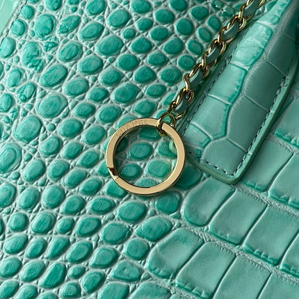 CHANEL 26S CERF TOTE BAG 39 IN MINT GREEN CALFSKIN CROCODILE EMBOSSED GOLD HARDWARE