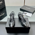 CC SLINGBACK 25S 65 MM IN BLACK LAMBSKIN WITH CHECK PATTERN