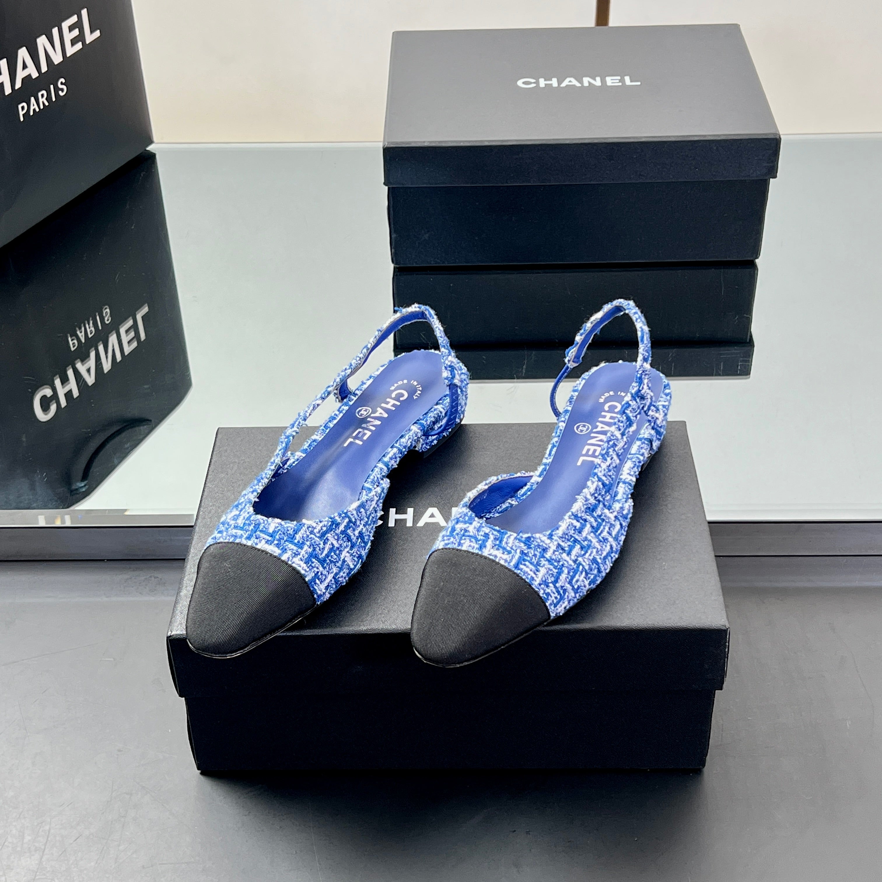 CC SLINGBACK 25S 25 MM IN COBALT BLUE TWEED