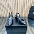 CHANEL 25S SLINGBACK SHOE LOGO 65MM IN BLACK CALFSKIN GOLD HARDWARE