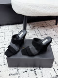 ALAIA 26S DOUBLE STRAP WEDGE SANDALS 70 MM IN BLACK SUEDE