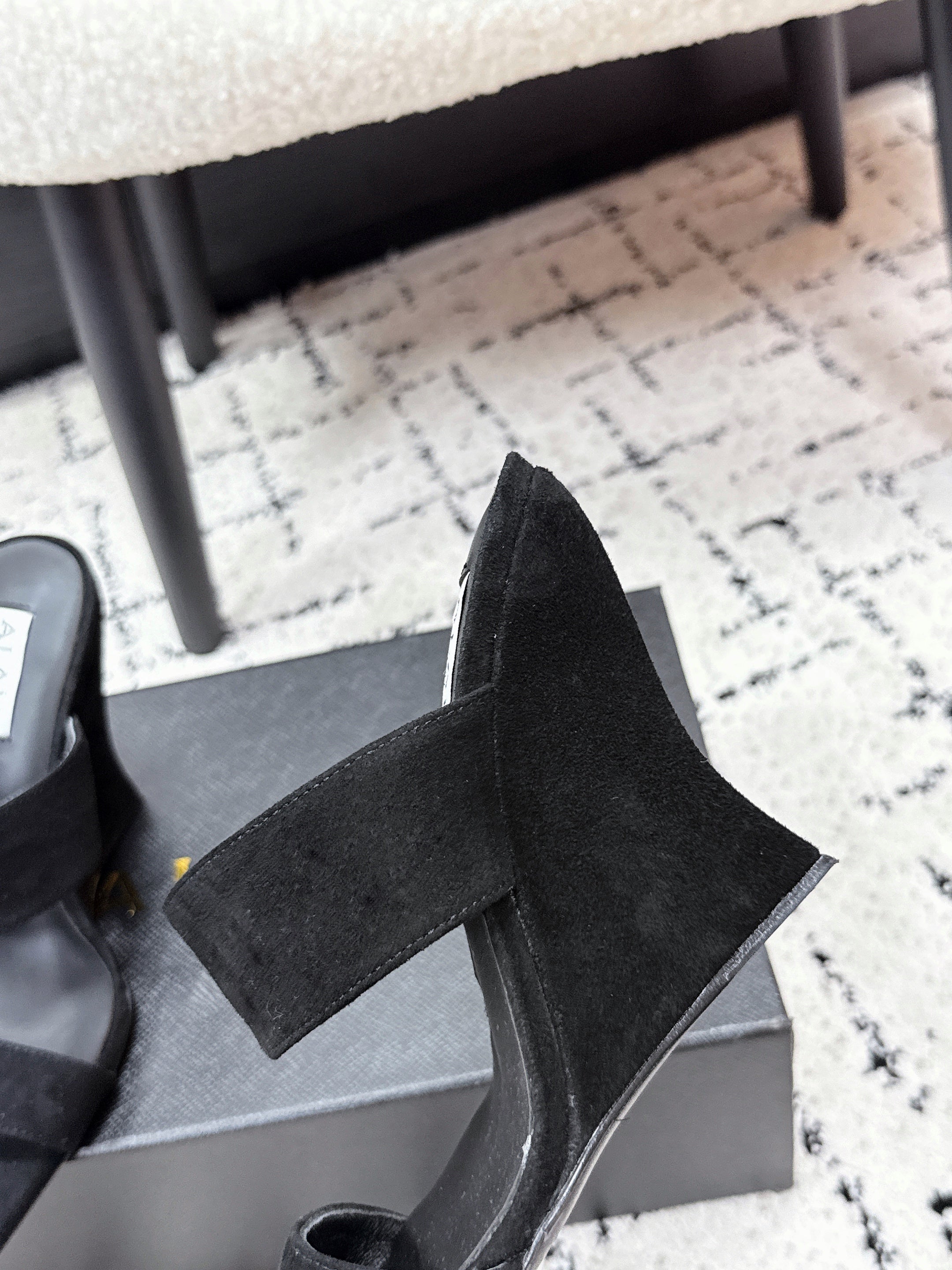 ALAIA 26S DOUBLE STRAP WEDGE SANDALS 95 MM IN BLACK SUEDE