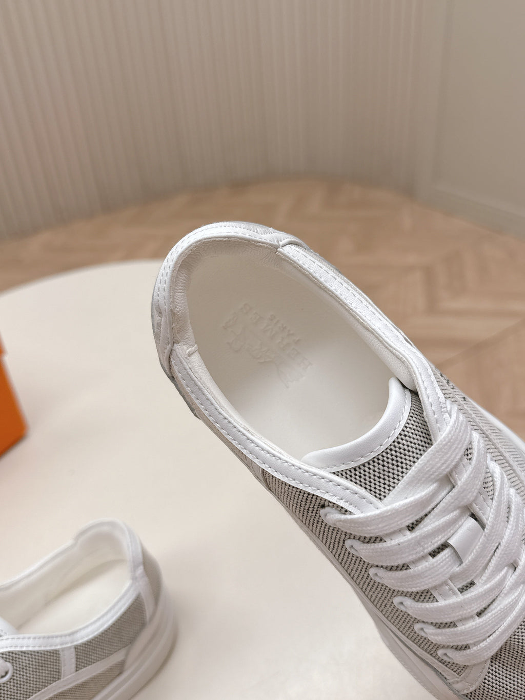 HM 25S SNEAKER LOW SPORTS IN GREY CANVAS MIX WHITE LAMBSKIN