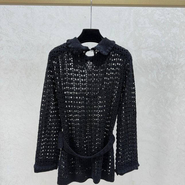 CHANEL 25S OPEN-KNIT WAIST-TIE SWEATER 529
