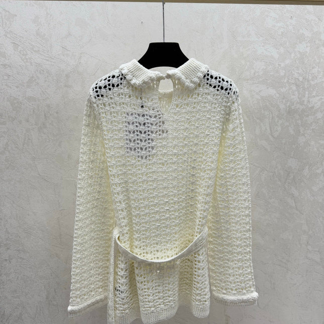 CHANEL 25S OPEN-KNIT WAIST-TIE SWEATER 528
