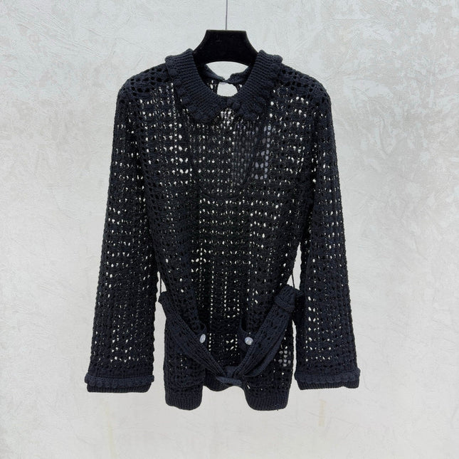 CHANEL 25S OPEN-KNIT WAIST-TIE SWEATER 529