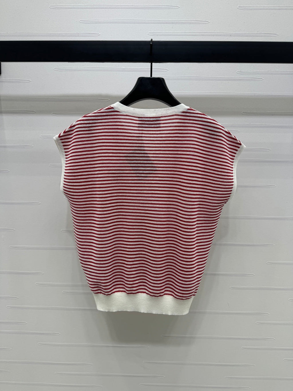 PRAD 25S STRIPED V-NECK KNITTED VEST 264127