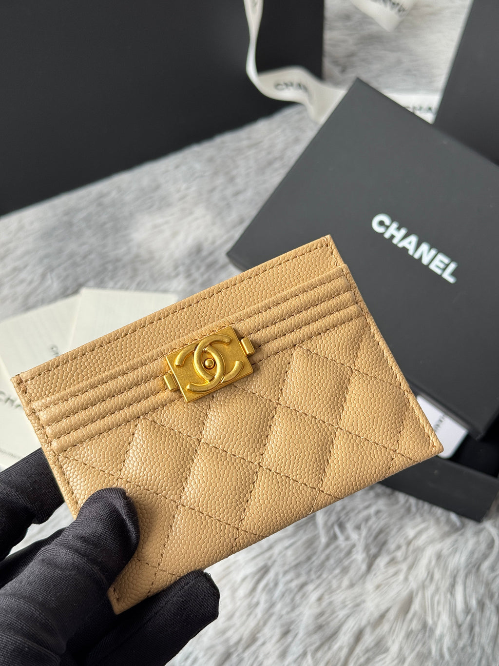 LEBOY CARD HOLDER 11 IN CALICO BROWN GRAINED CALFSKIN GOLD-TONE HARDWARE
