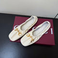 GUCCI 26S BALLET FLATS IN WHITE SHINY CALFSKIN GOLD HARDWARE