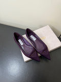 JIMMY CHOO 26S POINTED-TOE FLATS IN DARK PURPLE SATIN