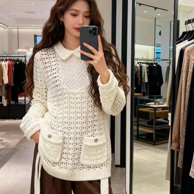 CHANEL 25S OPEN-KNIT WAIST-TIE SWEATER 528