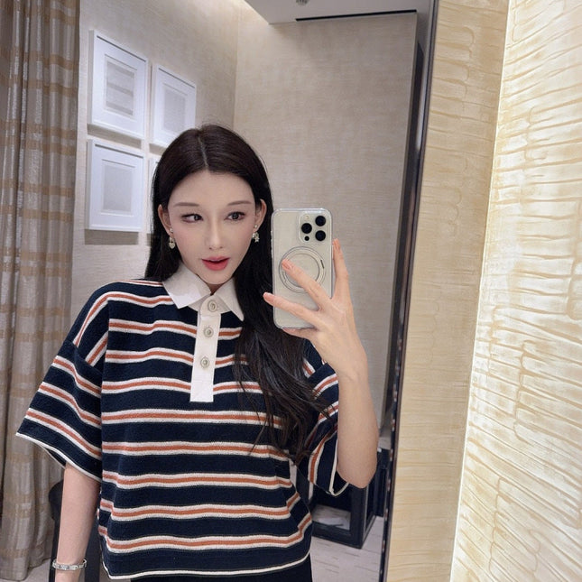 CHANEL 25S SHORT-SLEEVE STRIPED SHIRT 598