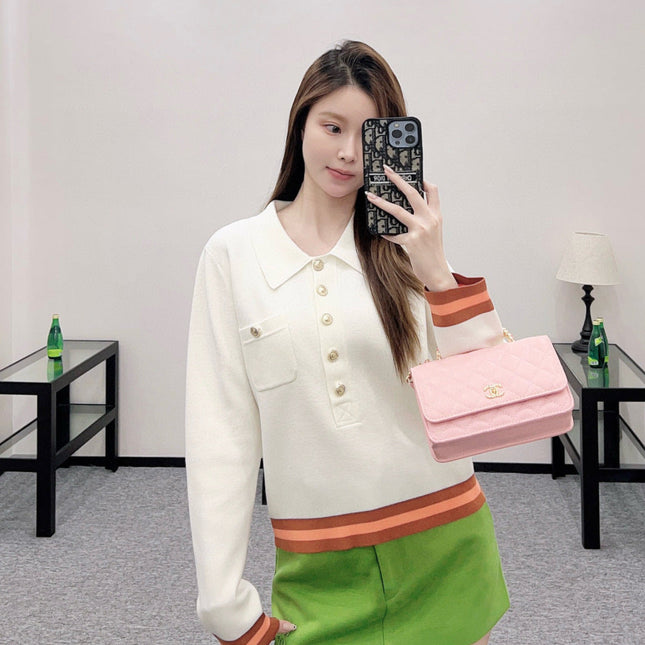 CHANEL 25S LONG-SLEEVE KNIT POLO SHIRT 590