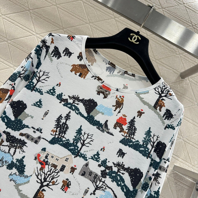CHANEL 25S PRINTED ROUND-NECK T-SHIRT 605