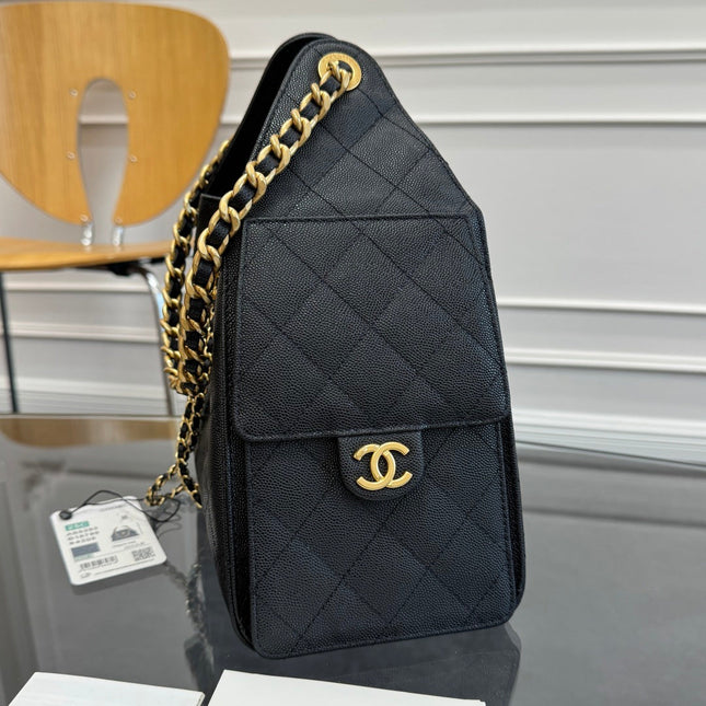 CHANEL 25S HOBO BAG 30 IN BLACK CAVIAR