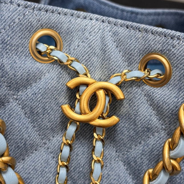 CHANEL 25S HOBO BAG 30 IN BLUE DENIM WITH GOLD HARDWARE