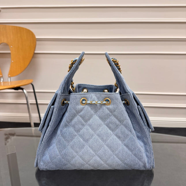 CHANEL 25S HOBO BAG 30 IN BLUE DENIM WITH GOLD HARDWARE