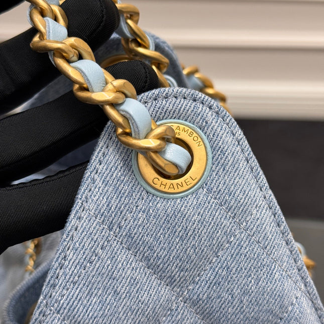 CHANEL 25S HOBO BAG 30 IN BLUE DENIM WITH GOLD HARDWARE