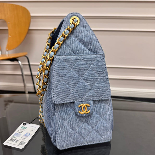 CHANEL 25S HOBO BAG 30 IN BLUE DENIM WITH GOLD HARDWARE
