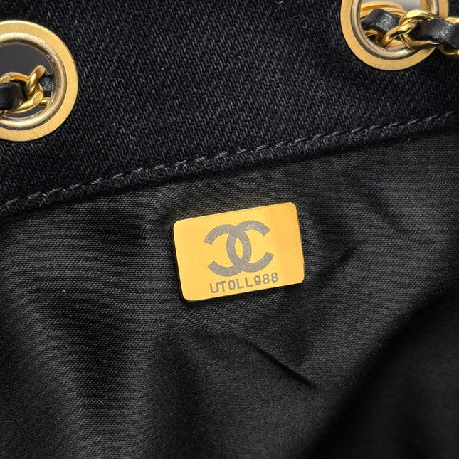 CHANEL 25S HOBO BAG 30 IN BLACK-GRAY DENIM WITH GOLD HARDWARE