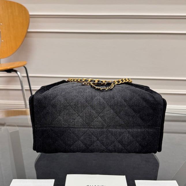 CHANEL 25S HOBO BAG 30 IN BLACK-GRAY DENIM WITH GOLD HARDWARE
